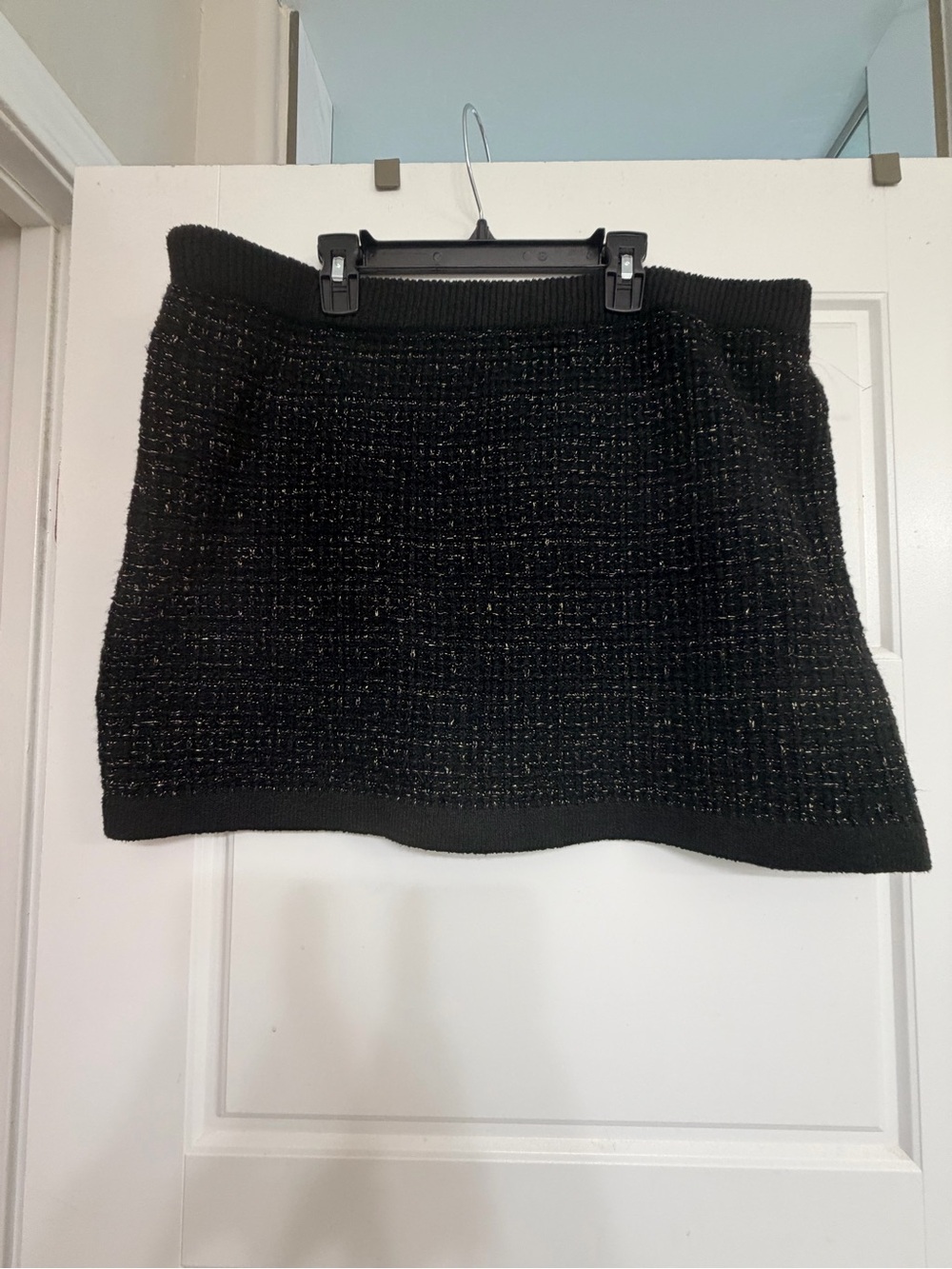 Rachel Zoe Black Knit Tweed Mini Skirt with Metallic Thread